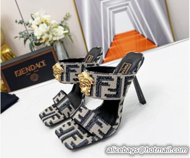 Classic Hot Versace x Fendi Fendace FF Fabric Slide Sandals 11cm Grey 062171