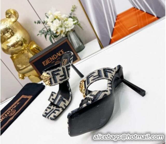 Classic Hot Versace x Fendi Fendace FF Fabric Slide Sandals 11cm Grey 062171