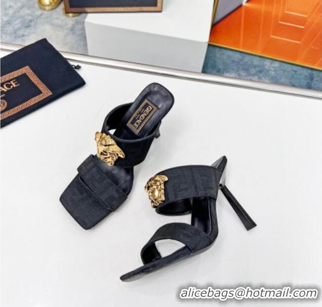 Good Quality Versace x Fendi Fendace FF Fabric Slide Sandals 11cm Black 062172