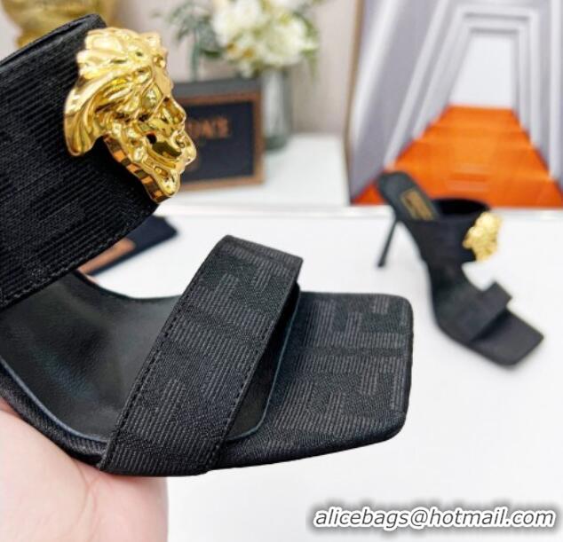 Good Quality Versace x Fendi Fendace FF Fabric Slide Sandals 11cm Black 062172