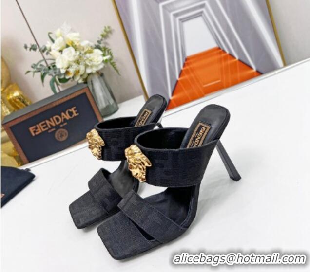 Good Quality Versace x Fendi Fendace FF Fabric Slide Sandals 11cm Black 062172