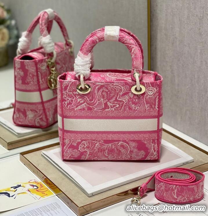 Good Product MEDIUM LADY D-LITE BAG Fluorescent Pink Toile de Jouy Reverse Embroidery M0565OROC