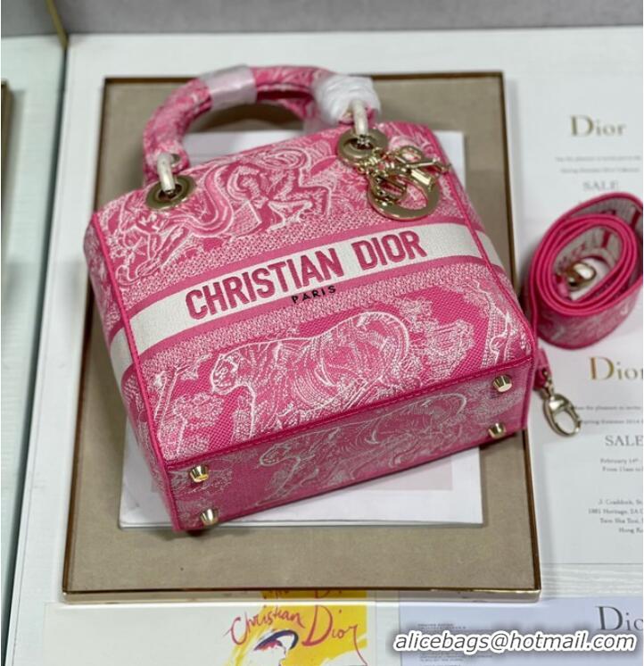 Good Product MEDIUM LADY D-LITE BAG Fluorescent Pink Toile de Jouy Reverse Embroidery M0565OROC