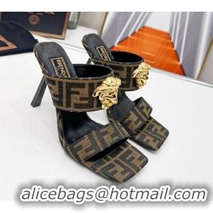 Grade Quality Versace x Fendi Fendace FF Fabric Slide Sandals 11cm Brown 062173