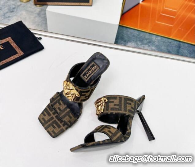 Grade Quality Versace x Fendi Fendace FF Fabric Slide Sandals 11cm Brown 062173