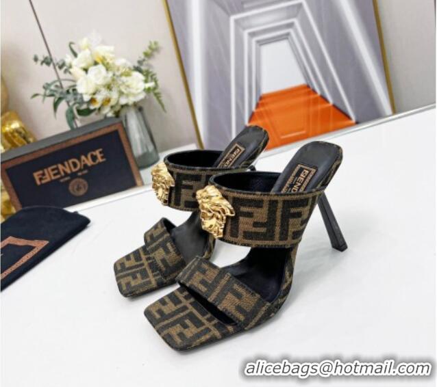 Grade Quality Versace x Fendi Fendace FF Fabric Slide Sandals 11cm Brown 062173