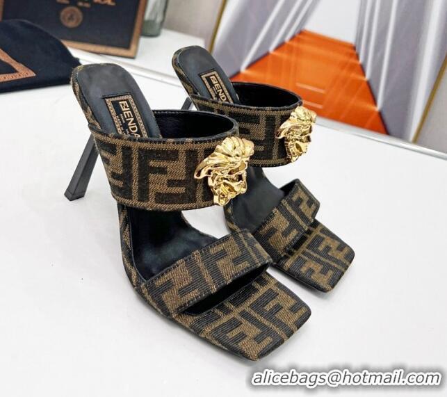 Grade Quality Versace x Fendi Fendace FF Fabric Slide Sandals 11cm Brown 062173