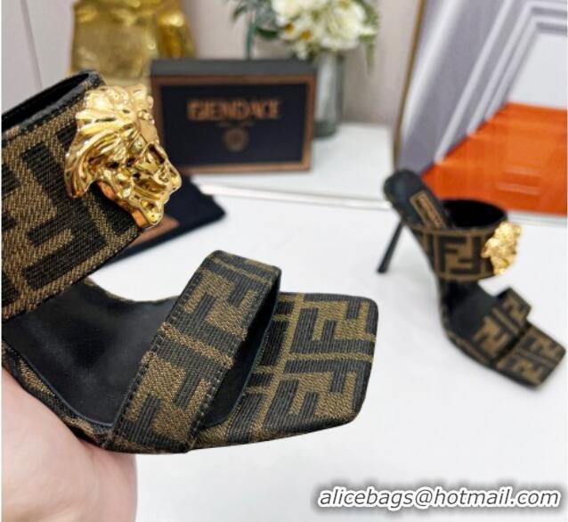 Grade Quality Versace x Fendi Fendace FF Fabric Slide Sandals 11cm Brown 062173