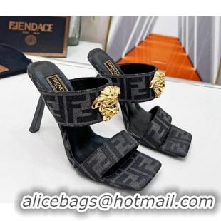 Top Grade Versace x Fendi Fendace FF Fabric Slide Sandals 11cm Grey 062174