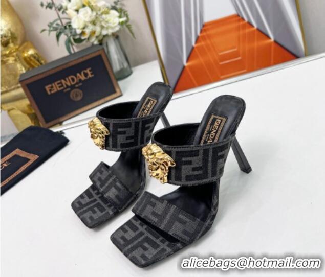 Top Grade Versace x Fendi Fendace FF Fabric Slide Sandals 11cm Grey 062174