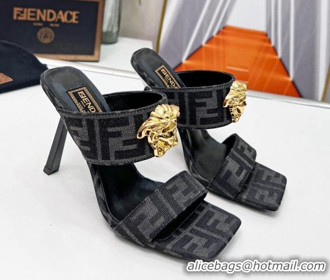 Top Grade Versace x Fendi Fendace FF Fabric Slide Sandals 11cm Grey 062174