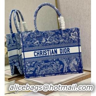 Super Quality MEDIUM DIOR BOOK TOTE Fluorescent Blue Toile de Jouy Reverse Embroidery M1296ZROC