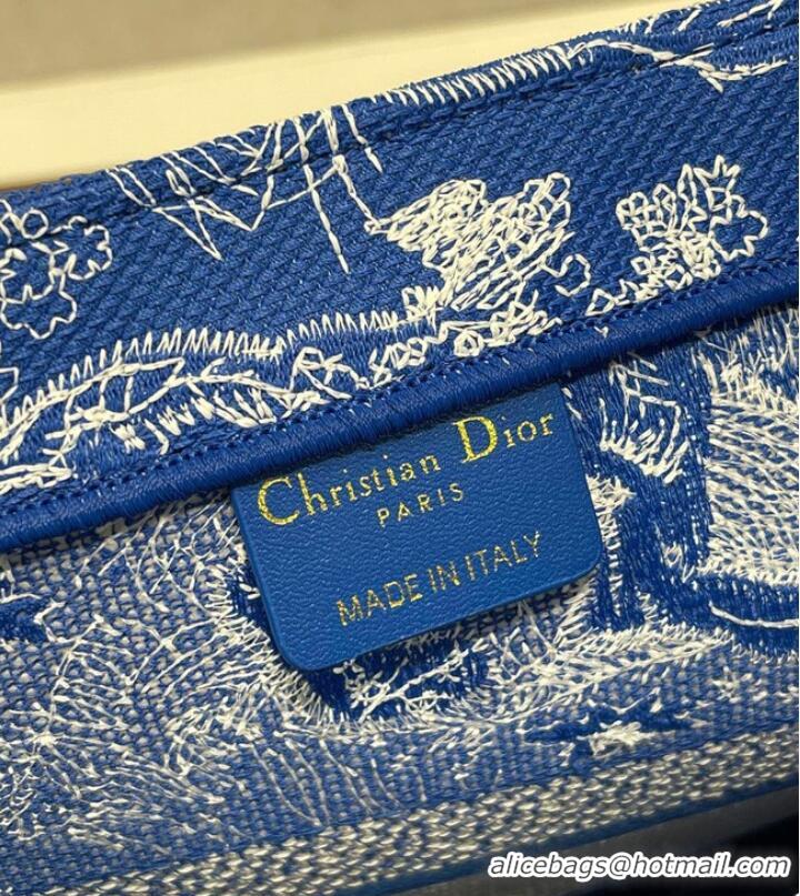 Super Quality MEDIUM DIOR BOOK TOTE Fluorescent Blue Toile de Jouy Reverse Embroidery M1296ZROC