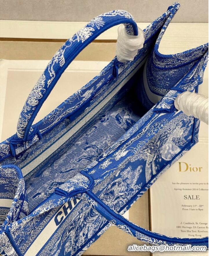 Super Quality MEDIUM DIOR BOOK TOTE Fluorescent Blue Toile de Jouy Reverse Embroidery M1296ZROC