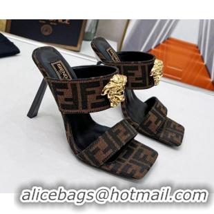 Unique Style Versace x Fendi Fendace FF Fabric Slide Sandals 11cm Brown 062176