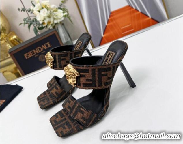 Unique Style Versace x Fendi Fendace FF Fabric Slide Sandals 11cm Brown 062176