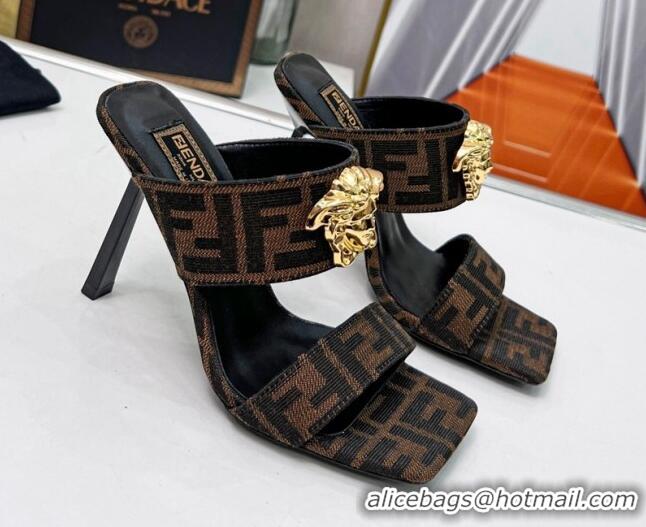 Unique Style Versace x Fendi Fendace FF Fabric Slide Sandals 11cm Brown 062176