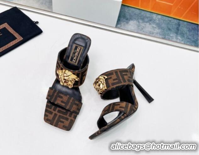 Unique Style Versace x Fendi Fendace FF Fabric Slide Sandals 11cm Brown 062176