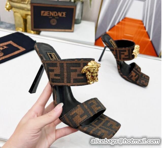 Unique Style Versace x Fendi Fendace FF Fabric Slide Sandals 11cm Brown 062176