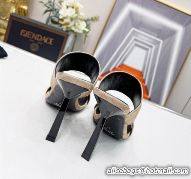 Good Quality Versace x Fendi Fendace FF Fabric Slide Sandals 11cm Beige 062177