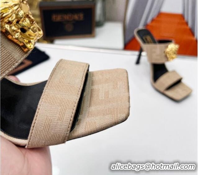 Good Quality Versace x Fendi Fendace FF Fabric Slide Sandals 11cm Beige 062177