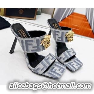 Best Grade Versace x Fendi Fendace FF Fabric Slide Sandals 11cm Light Grey 062178