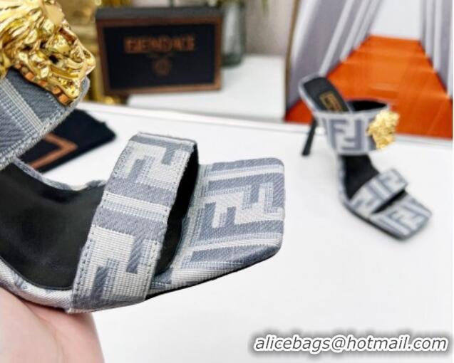 Best Grade Versace x Fendi Fendace FF Fabric Slide Sandals 11cm Light Grey 062178