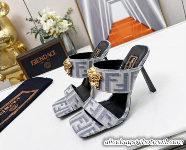 Best Grade Versace x Fendi Fendace FF Fabric Slide Sandals 11cm Light Grey 062178