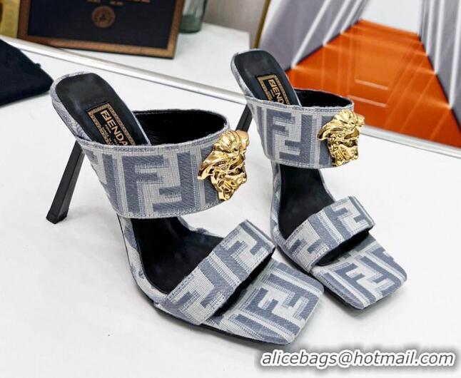 Best Grade Versace x Fendi Fendace FF Fabric Slide Sandals 11cm Light Grey 062178