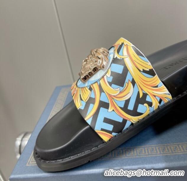 Low Price Versace x Fendi Fendace Flat Slide Sandals Blue 062179