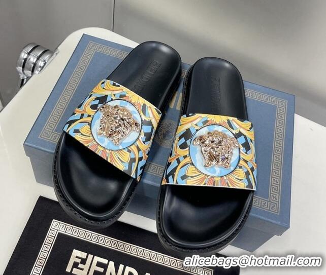 Low Price Versace x Fendi Fendace Flat Slide Sandals Blue 062179