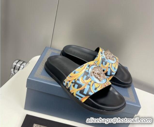 Low Price Versace x Fendi Fendace Flat Slide Sandals Blue 062179