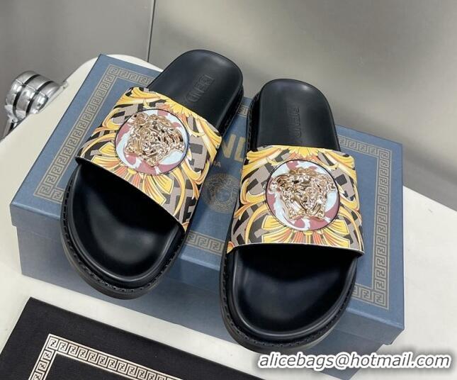 Good Quality Versace x Fendi Fendace Flat Slide Sandals Coffee 062180