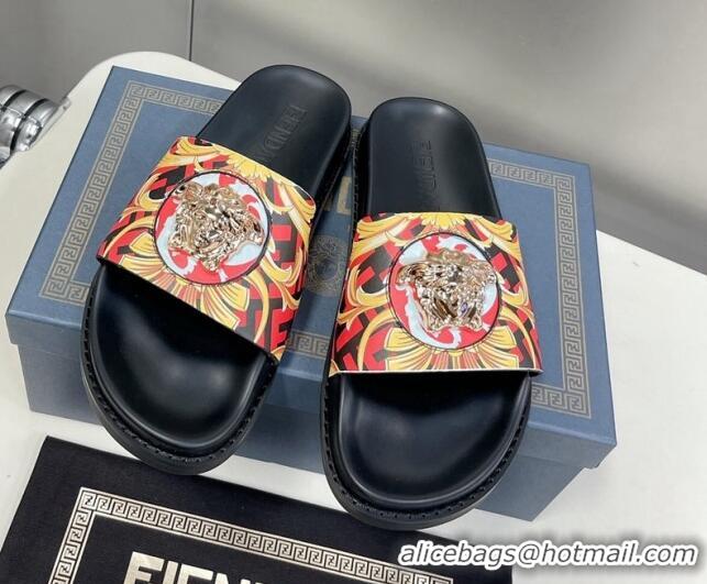 Top Design Versace x Fendi Fendace Flat Slide Sandals Red 062181