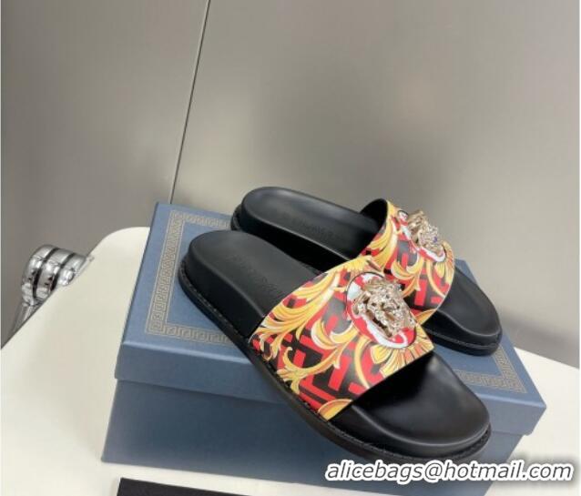 Top Design Versace x Fendi Fendace Flat Slide Sandals Red 062181