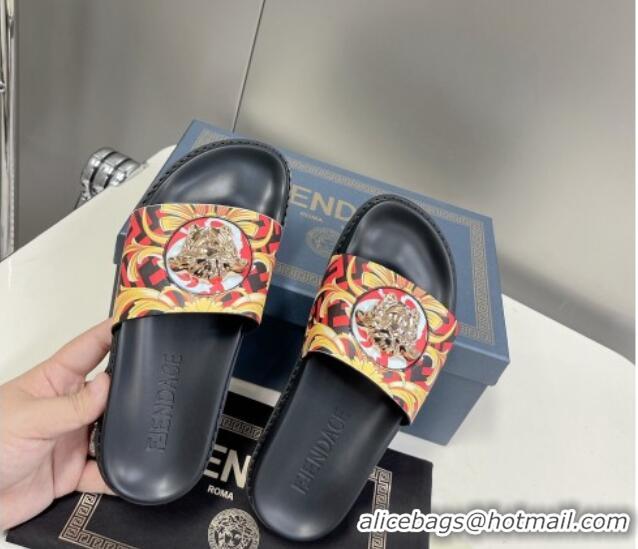 Top Design Versace x Fendi Fendace Flat Slide Sandals Red 062181