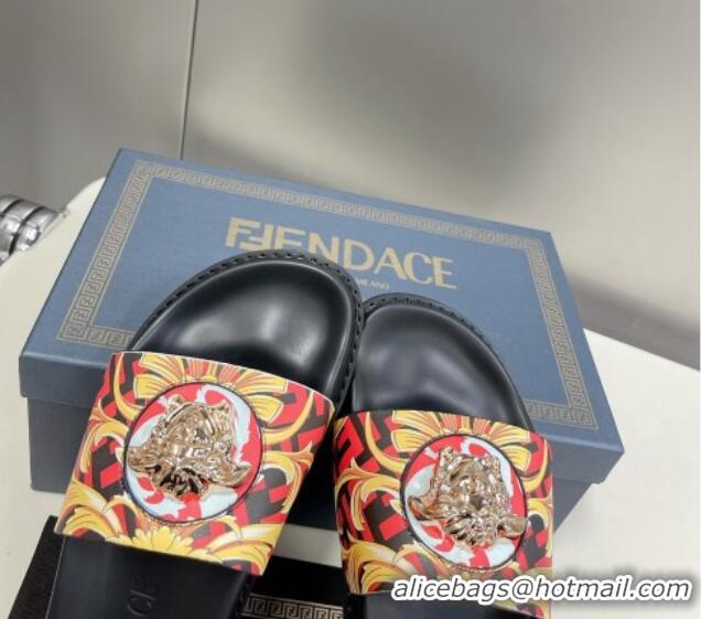 Top Design Versace x Fendi Fendace Flat Slide Sandals Red 062181