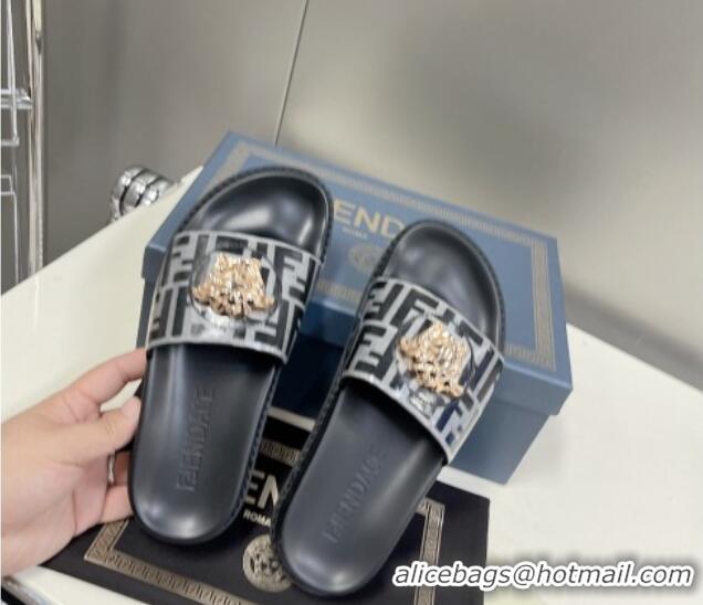 Good Looking Versace x Fendi Fendace Flat Slide Sandals Grey 062182