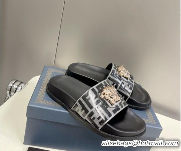 Good Looking Versace x Fendi Fendace Flat Slide Sandals Grey 062182