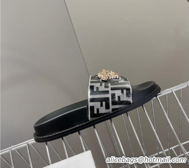 Good Looking Versace x Fendi Fendace Flat Slide Sandals Grey 062182