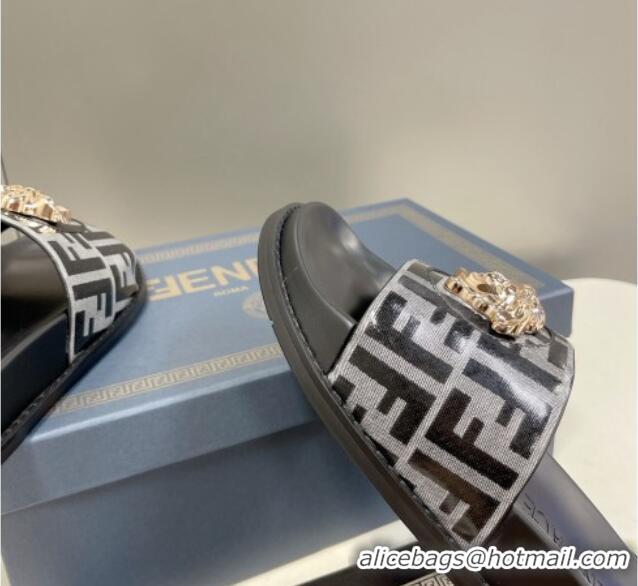 Good Looking Versace x Fendi Fendace Flat Slide Sandals Grey 062182