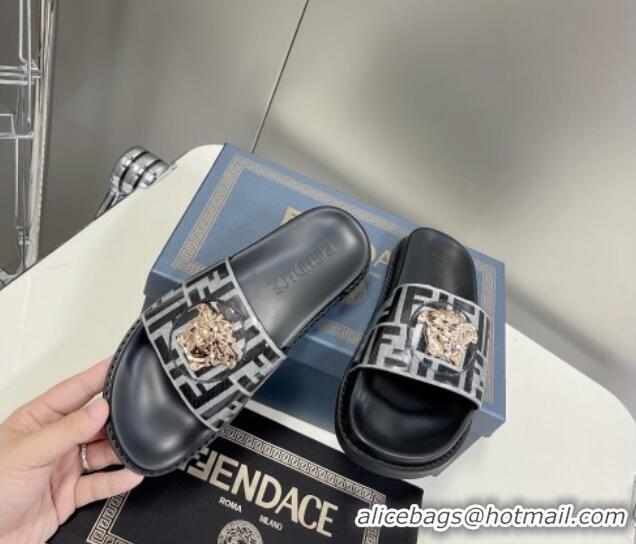 Good Looking Versace x Fendi Fendace Flat Slide Sandals Grey 062182