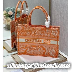 Buy Inexpensive MEDIUM DIOR BOOK TOTE Fluorescent Orange Toile de Jouy Transparent Canvas M1296ZRVJ