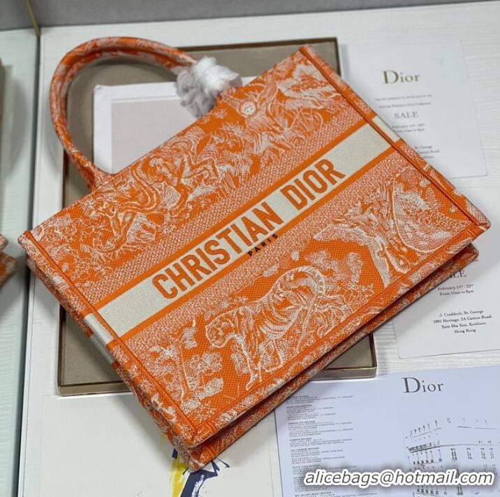 Buy Inexpensive MEDIUM DIOR BOOK TOTE Fluorescent Orange Toile de Jouy Transparent Canvas M1296ZRVJ