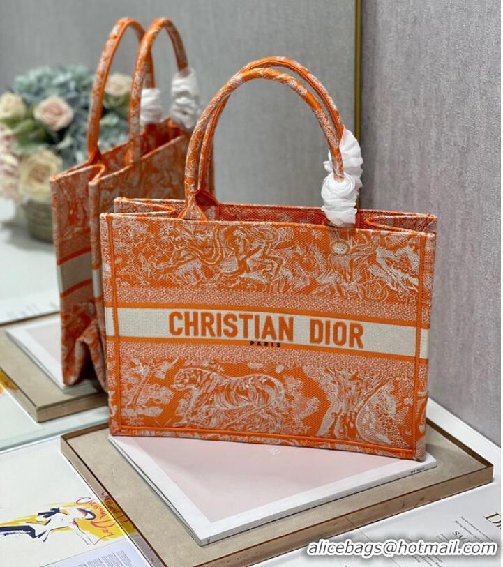 Buy Inexpensive MEDIUM DIOR BOOK TOTE Fluorescent Orange Toile de Jouy Transparent Canvas M1296ZRVJ