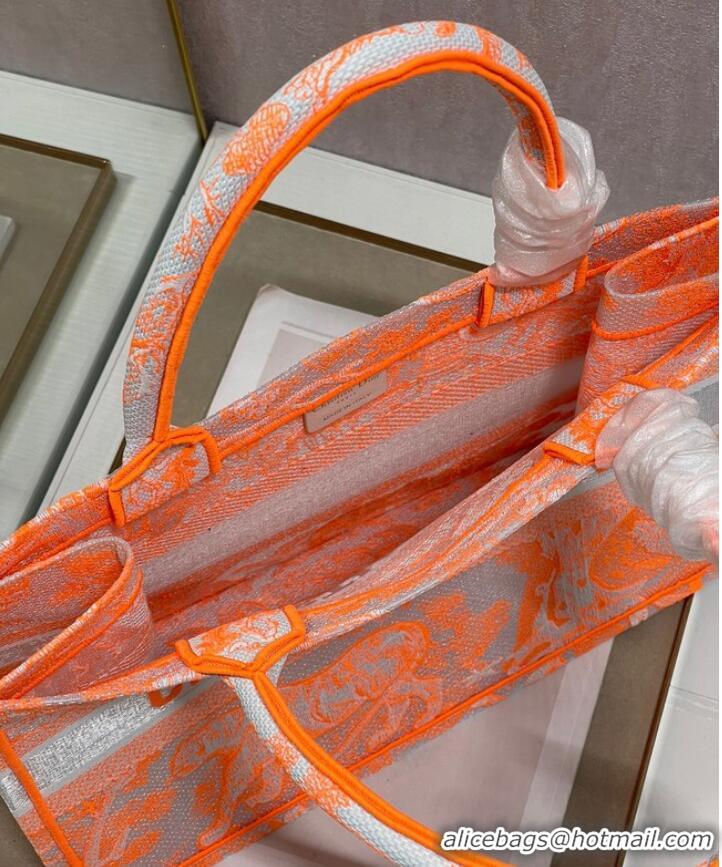 Buy Inexpensive MEDIUM DIOR BOOK TOTE Fluorescent Orange Toile de Jouy Transparent Canvas M1296ZRVJ