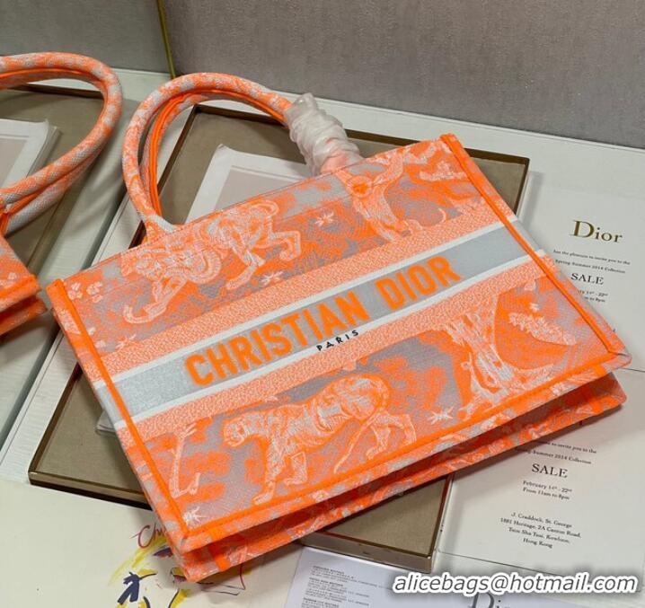 Buy Inexpensive MEDIUM DIOR BOOK TOTE Fluorescent Orange Toile de Jouy Transparent Canvas M1296ZRVJ