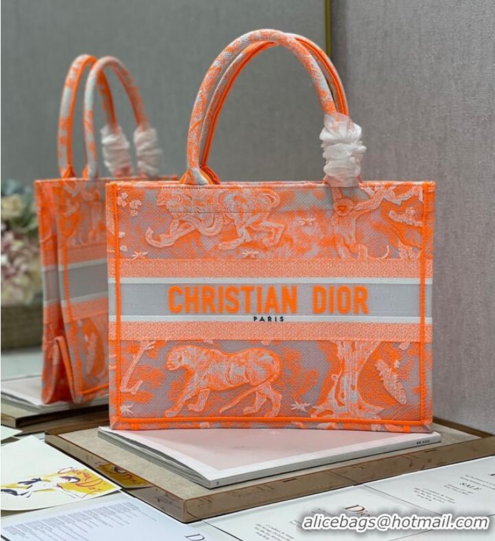 Buy Inexpensive MEDIUM DIOR BOOK TOTE Fluorescent Orange Toile de Jouy Transparent Canvas M1296ZRVJ