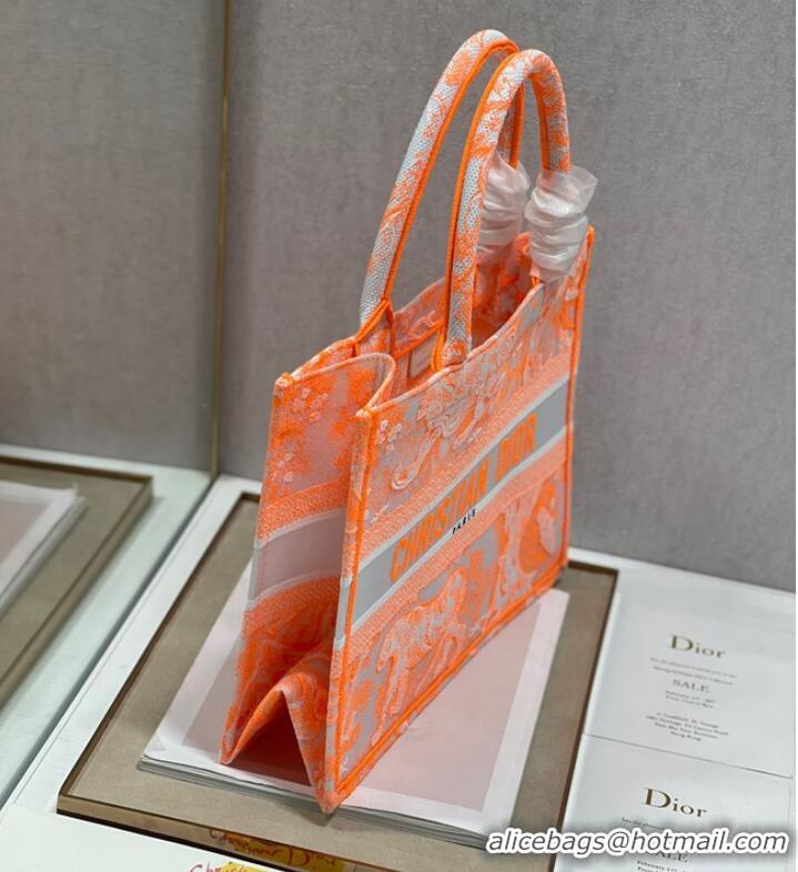 Buy Inexpensive MEDIUM DIOR BOOK TOTE Fluorescent Orange Toile de Jouy Transparent Canvas M1296ZRVJ