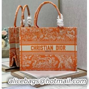 Shop Grade MEDIUM DIOR BOOK TOTE Fluorescent Orange Toile de Jouy Reverse Embroidery M1296ZROC